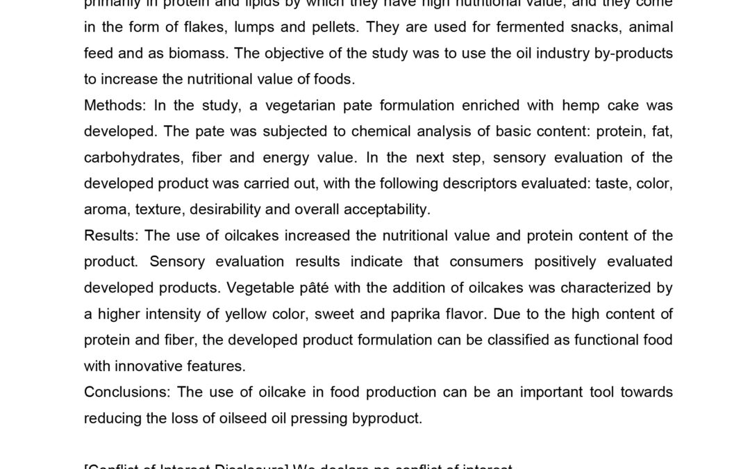 HND-003: Vegetarian pâté with hemp cake as a carrier of health-promoting compounds