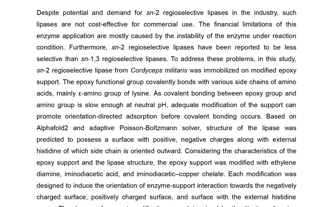 BIO-006: Immobilization of sn-2 Regioselective Lipase on Modified Epoxy Support