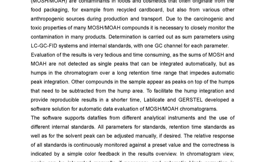 ANLI-004: Efficient MOSH/MOAH Data Interpretation using the OpenChrom Software with MOSH/MOAH PlugIn