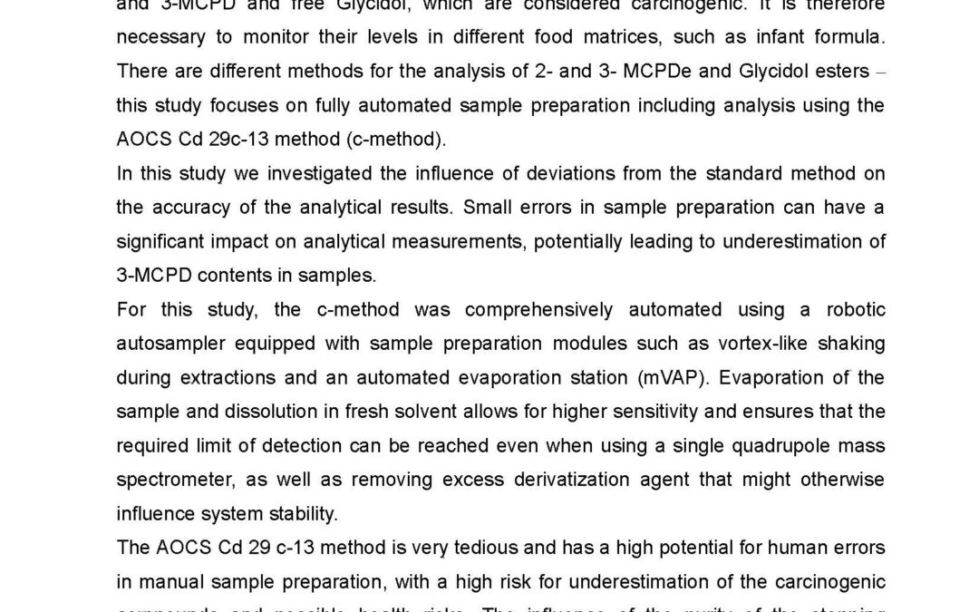 ANLI-005: Reliability of 3-MCPD, 2-MCPD and Glycidol ester determination according to AOCS Cd 29c-13 (iso 18363-1)