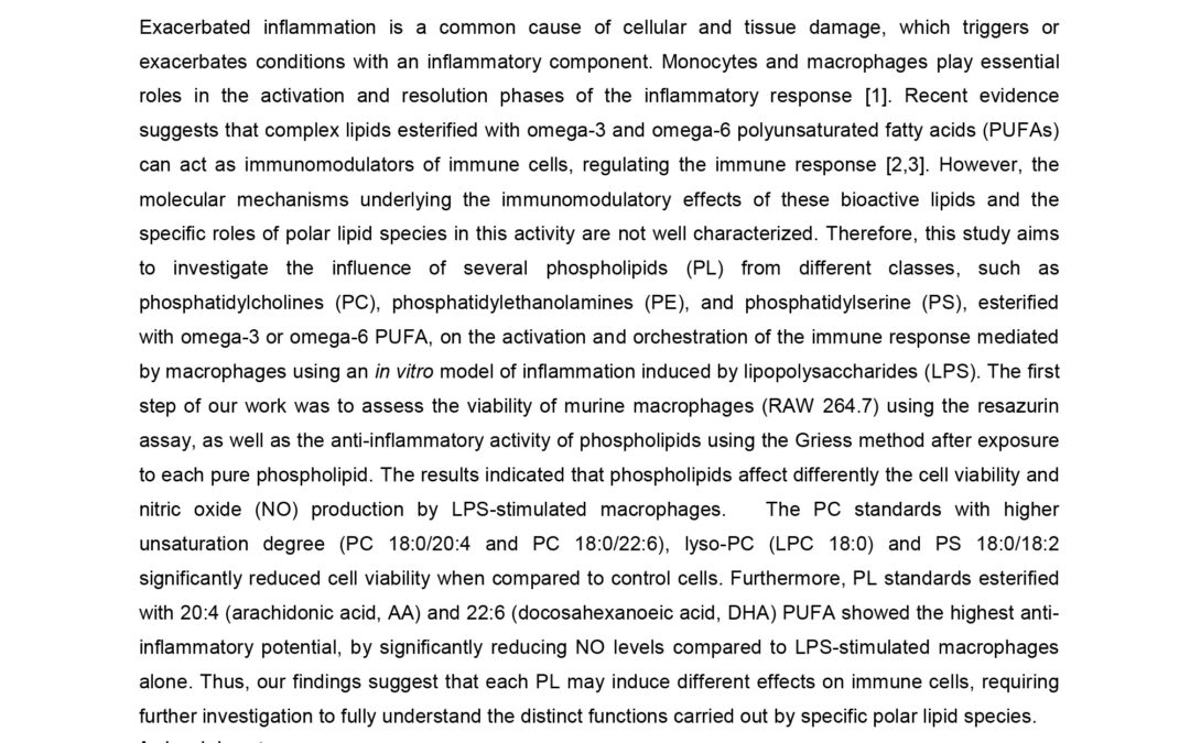 HND-007: Investigating the Anti-inflammatory Potential of Phospholipids Esterified to Omega-3 and Omega-6 Fatty Acids on RAW 264.7 Macrophages-Mediated Immune Response