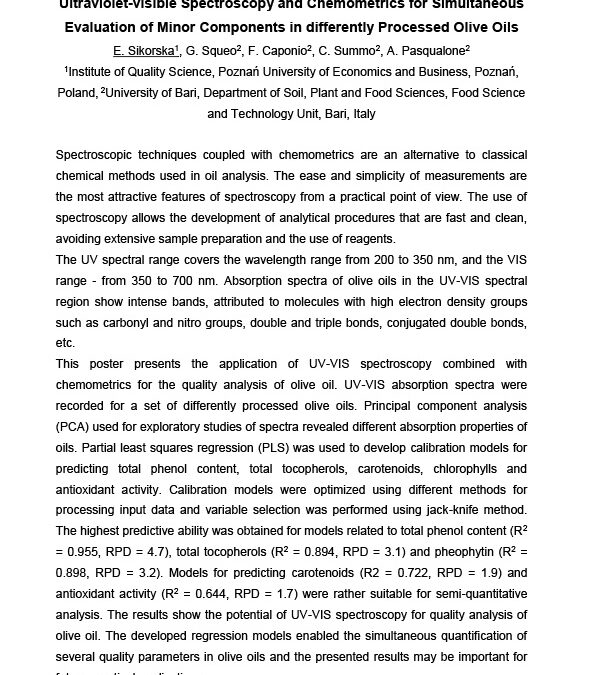 ANLI-010: Ultraviolet-visible Spectroscopy and Chemometrics for Simultaneous Evaluation of Minor Components in differently Processed Olive Oils