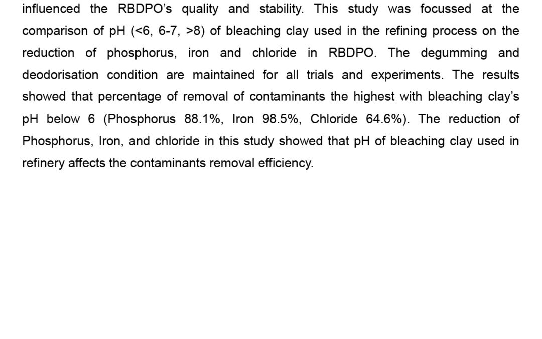 QUAL-001: Contaminants Removal Performance In RBDPO by Using Different Type of Bleaching Clay