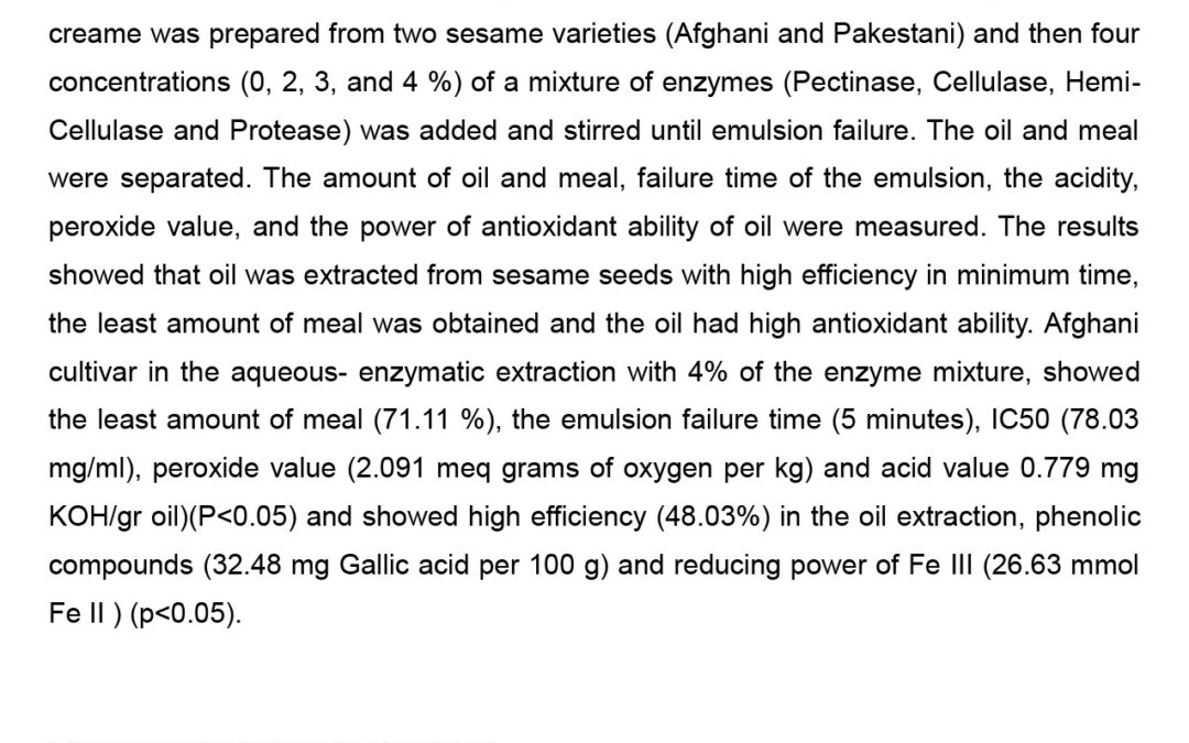 QUAL-003: Aqueous Enzymatic Extraction of Oil and Antioxidative Compounds from Sesame (Sesamum indicum L.) Varieties