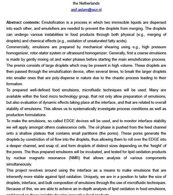 OXI-003: Mechanistic Understanding of Lipid Oxidation in Food Emulsions