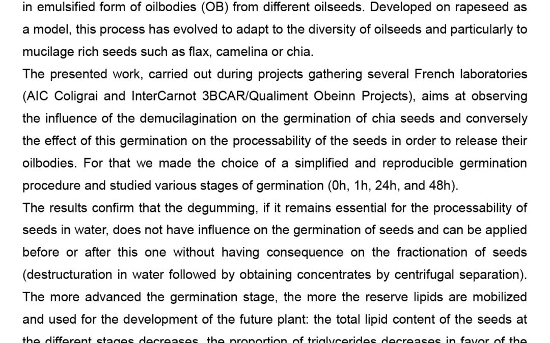 PROC-006: Influence of the Germination Stage on Processability in Aqueous Phase of Chia Seeds for the Release of Oil Bodies