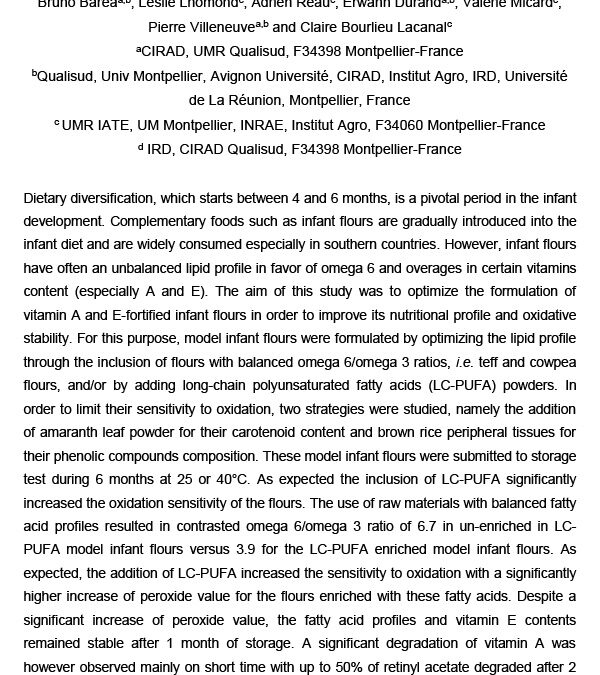 OXI-006: Optimization of the Oxidative Stability and Lipid Profile of Omega-3 Enriched Infant Flours