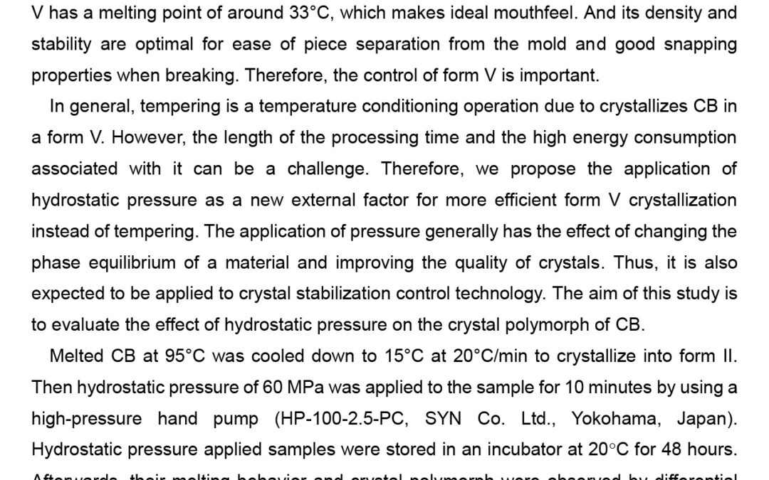 PHYS-005: Effect of Hydrostatic Pressure on Crystal Polymorph of Cocoa Butter