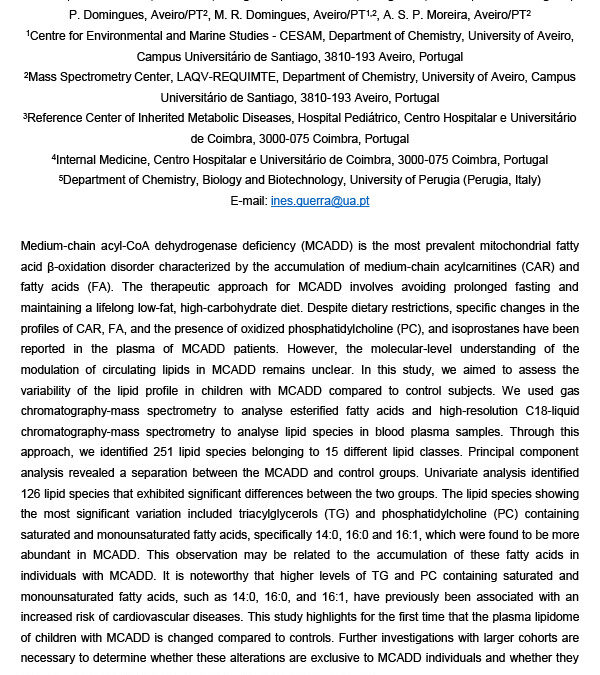 LIPI-003: Alteration in Lipid Metabolism of Children with Medium-Chain Acyl-CoA Dehydrogenase Deficiency: Evidences from Plasma Lipidomics Analysis