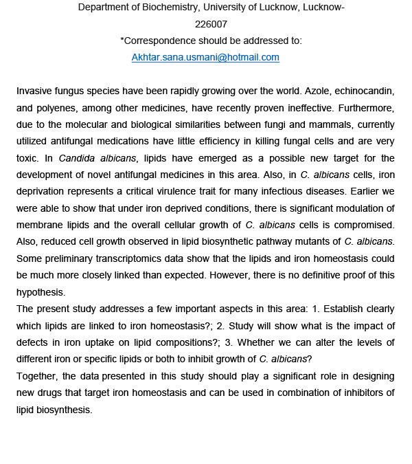 LIPI-004: Lipid Biosynthesis Inhibitors and Metal Chelators: A Potential combination Therapy to Treat Candida albicans Infections