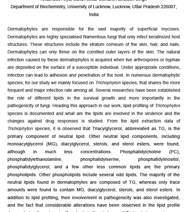 LIPI-005: Lipidomics of Dermatophytes and its Relevance to Dermatophytic Infections