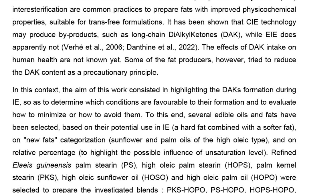 PROC-001: Assessment of DAK formation during interesterification of edible oils and fats