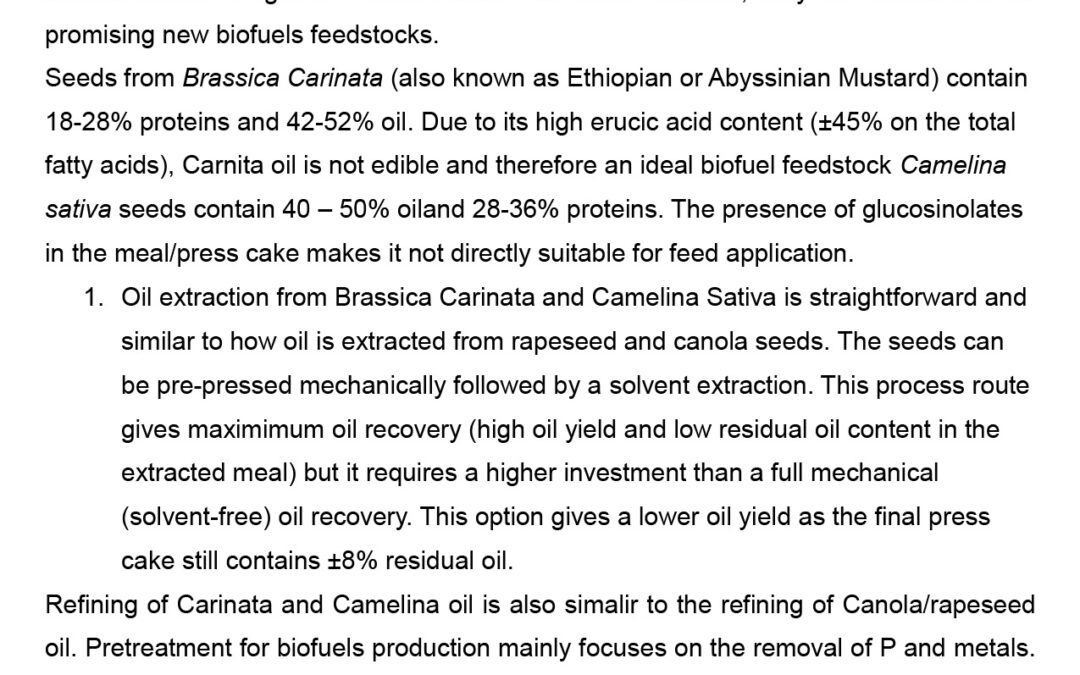 PROC-004: Brassica Carinata and Camelina Sativa: Potential New Biofuel Feedstocks