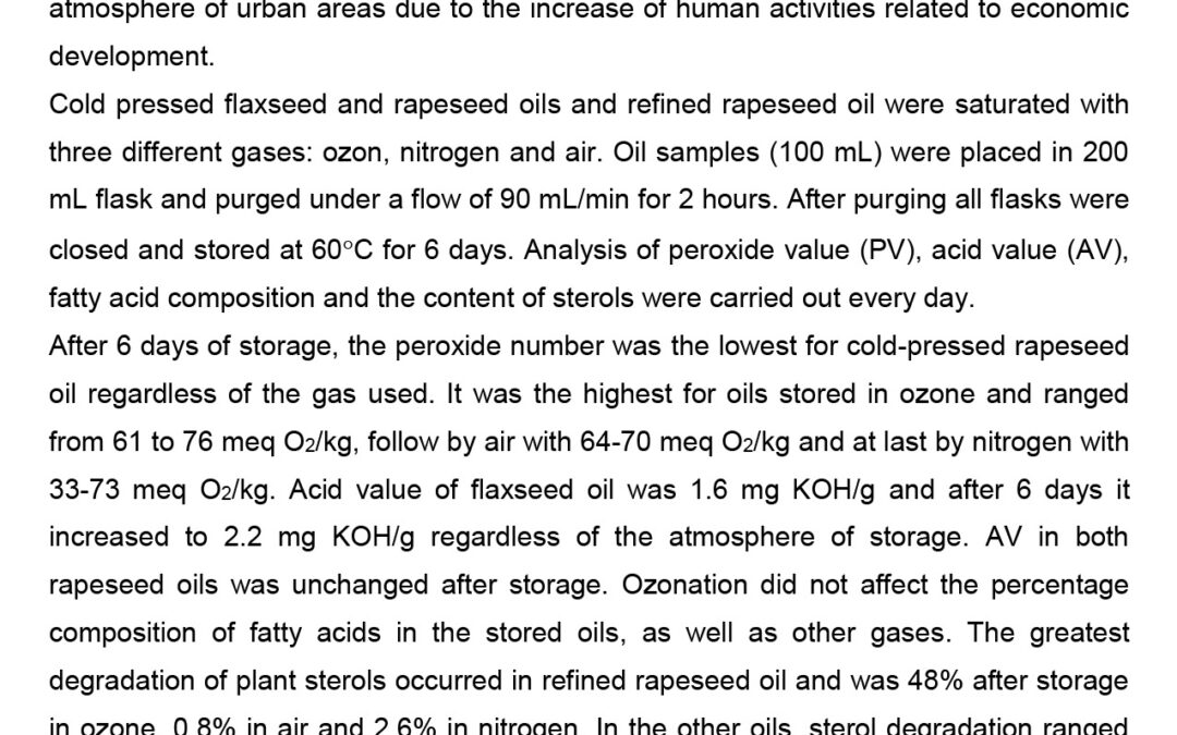 LAMI-003: The effect of Ozone, Air and Nitrogen on the Oxidative Stability of Plant Oils during Storage