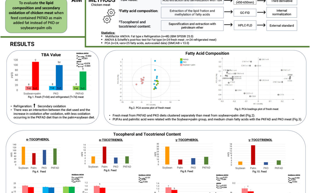 ANIM-001: Palm kernel fatty acid distillates as main added fats in broiler feeds: effects on meat fatty acids, tocols and secondary oxidation