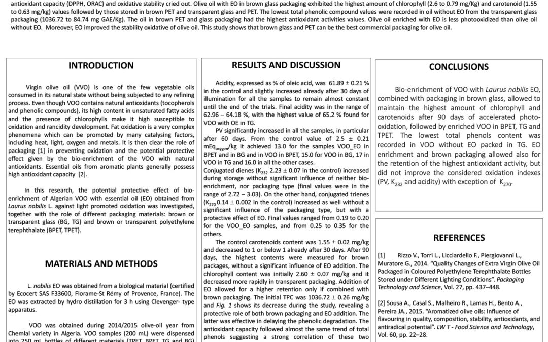 OLIV-001: The effect of Laurus nobilis L. Essential Oil and Different Packaging Systems on the Photo-oxidative Stability of Chemlal Extra Virgin Olive Oil