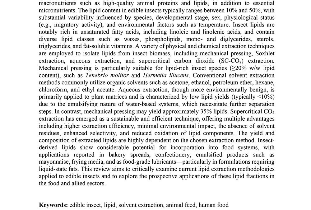 ANIM-003: Techniques for Lipid Extraction from Edible Insects