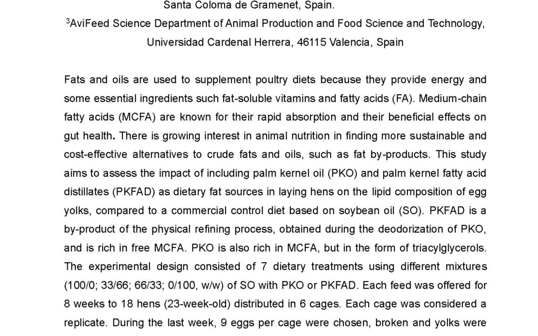 ANIM-004: Effect of Feeding Laying Hens with Palm Kernel Fatty Acid Distillates on Egg Yolk Lipid Composition