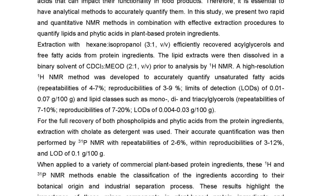 ANLI-005: Rapid Quantitative Assessment of Lipid and Phytate Composition in Plant-based Protein Ingredients by 31P and 1H NMR