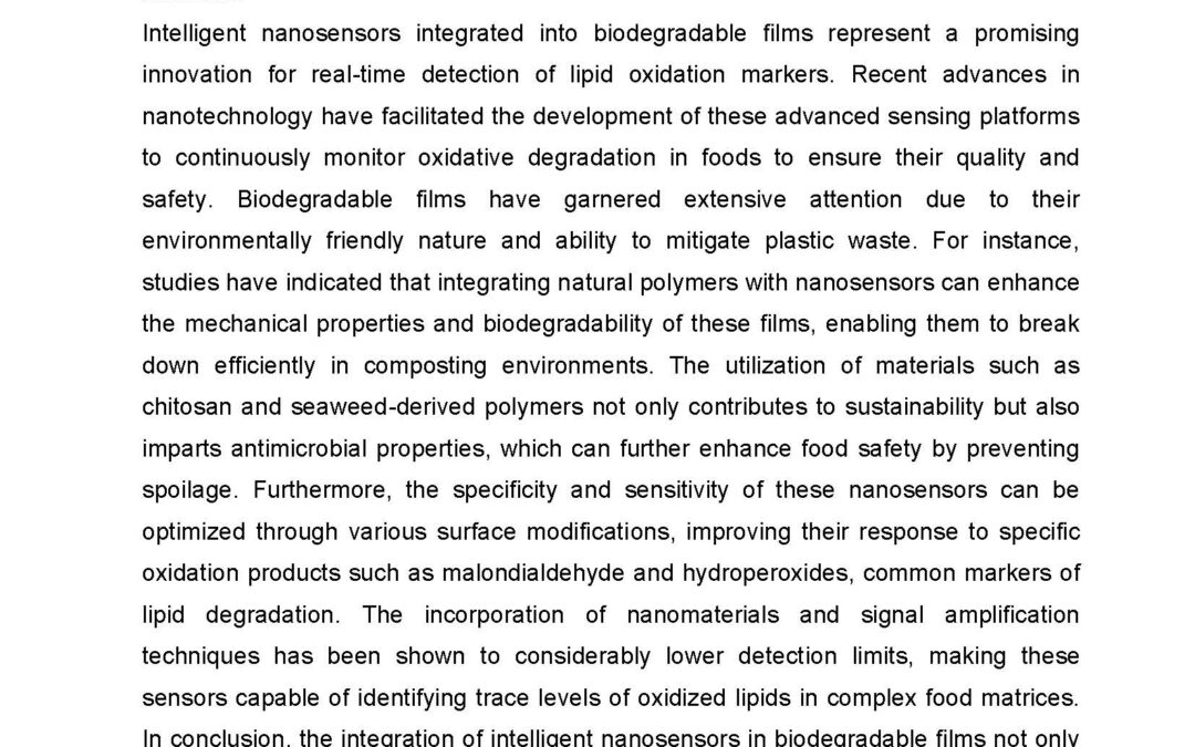 APP-001: Intelligent Nanosensors Embedded in Biodegradable Films for Real-Time Detection of Lipid Oxidation Markers