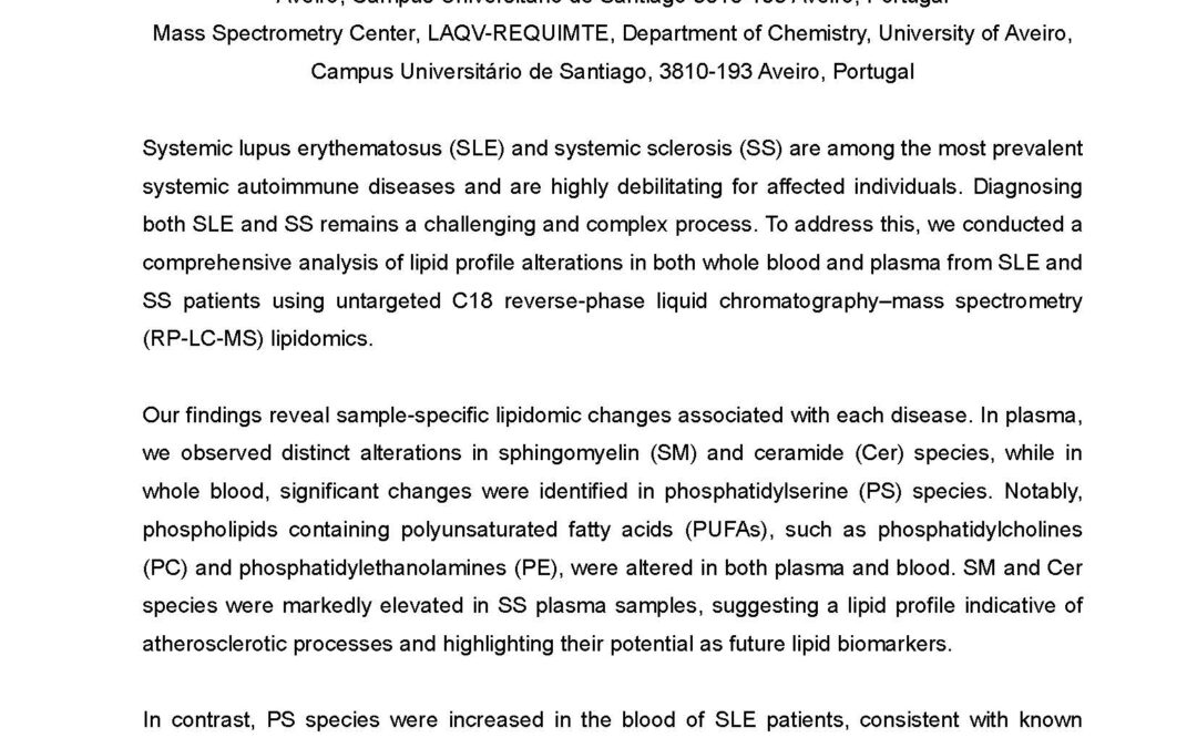 LITE-002: Lipidomic Profiles of Plasma and Blood Reveal Metabolic Alterations and Potential Biomarkers in Systemic Lupus Erythematosus and Systemic Sclerosis