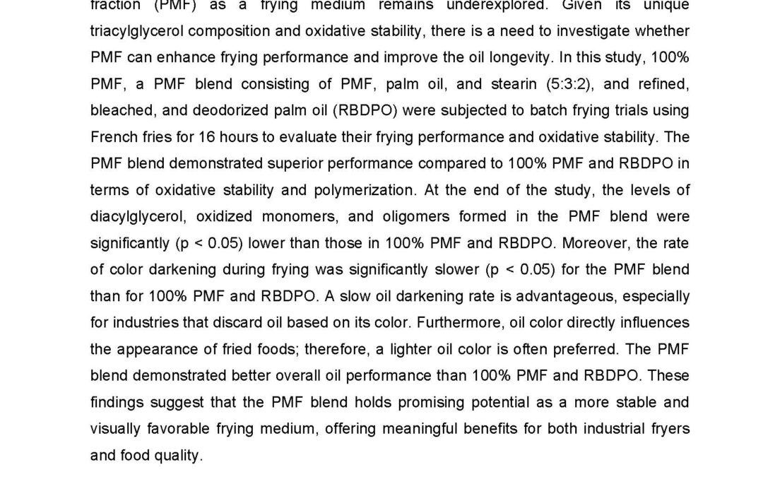 OXI-004: Exploring Palm Mid Fraction as A Frying Medium: Performance and Stability Assessment