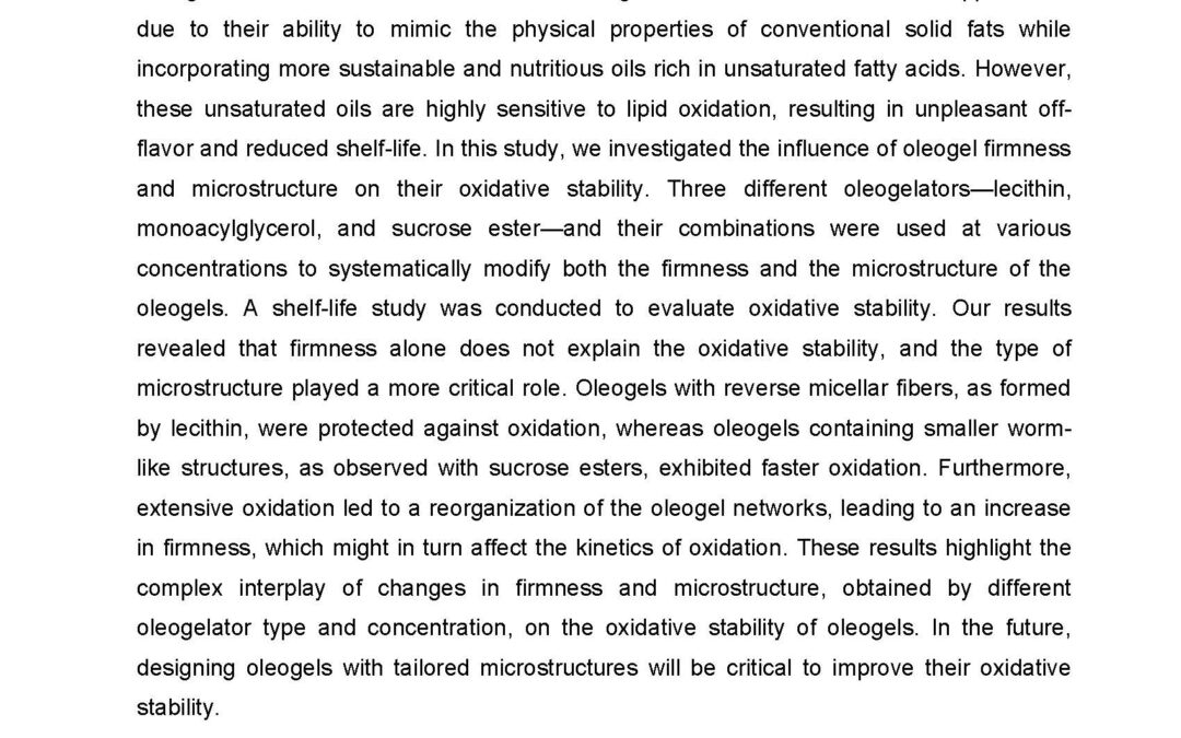 OXI-005: Impact of Firmness and Microstructure of Oleogels on their Oxidative Stability