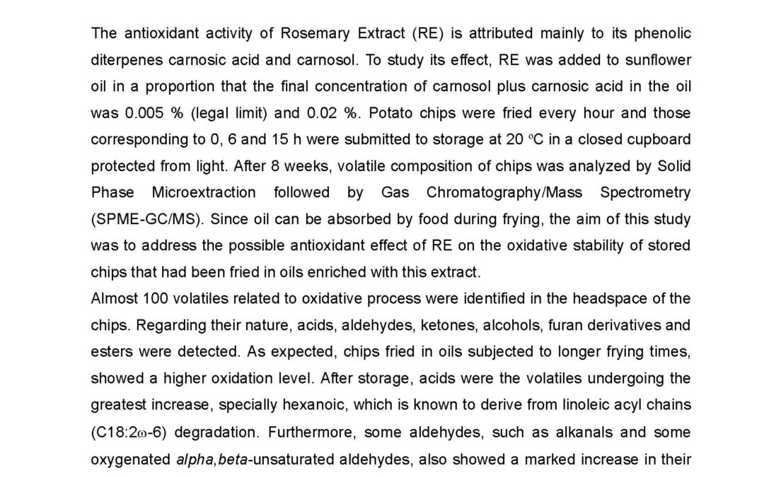OXI-007: Evolution of Volatile Oxidation Compounds in Potato Chips Stored at Room Temperature: Antioxidant effect of Rosemary Extract added to Frying Oil