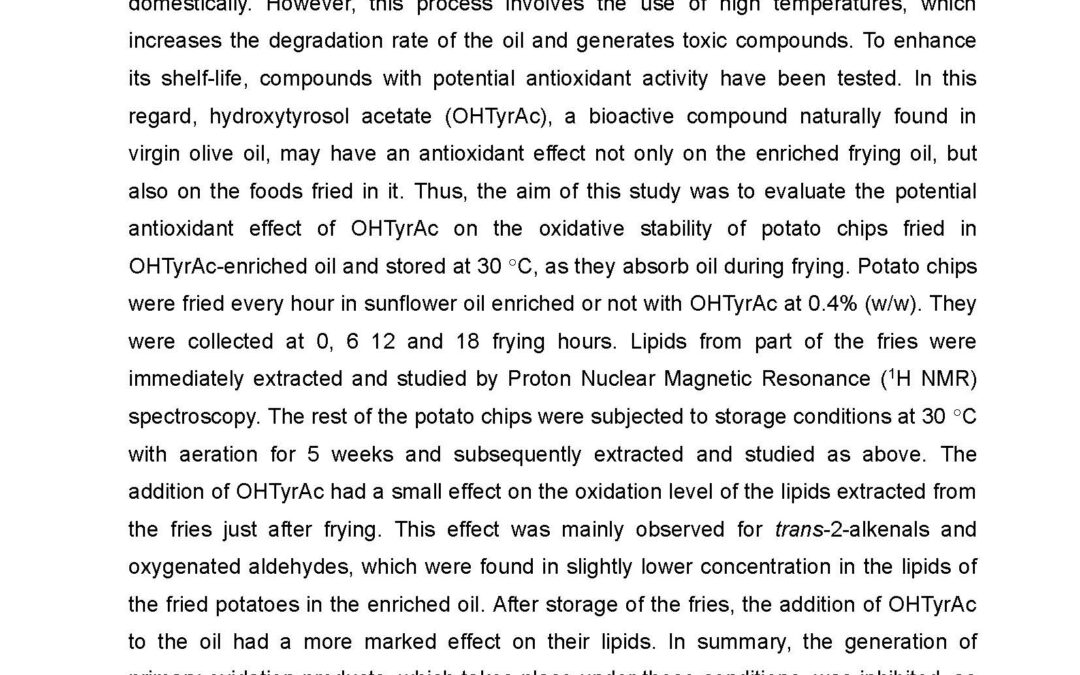 OXI-008: Storage of Potato Chips Fried in Sunflower Oil Enriched with Hydroxytyrosol Acetate: Evaluation of its Protective Effect.