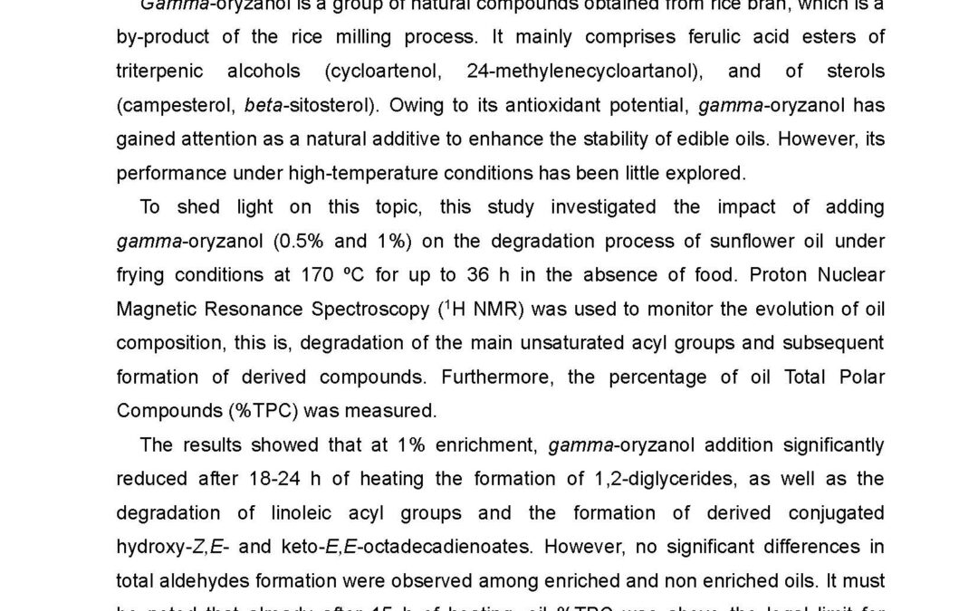 OXI-010: Effect of gamma-oryzanol Addition on the Stability of Sunflower Oil at Frying Temperatures