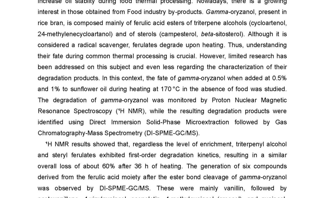 OXI-011: Stability of Added gamma-oryzanol during Sunflower Oil Heating at Frying Temperatures: Kinetics and Degradation Products
