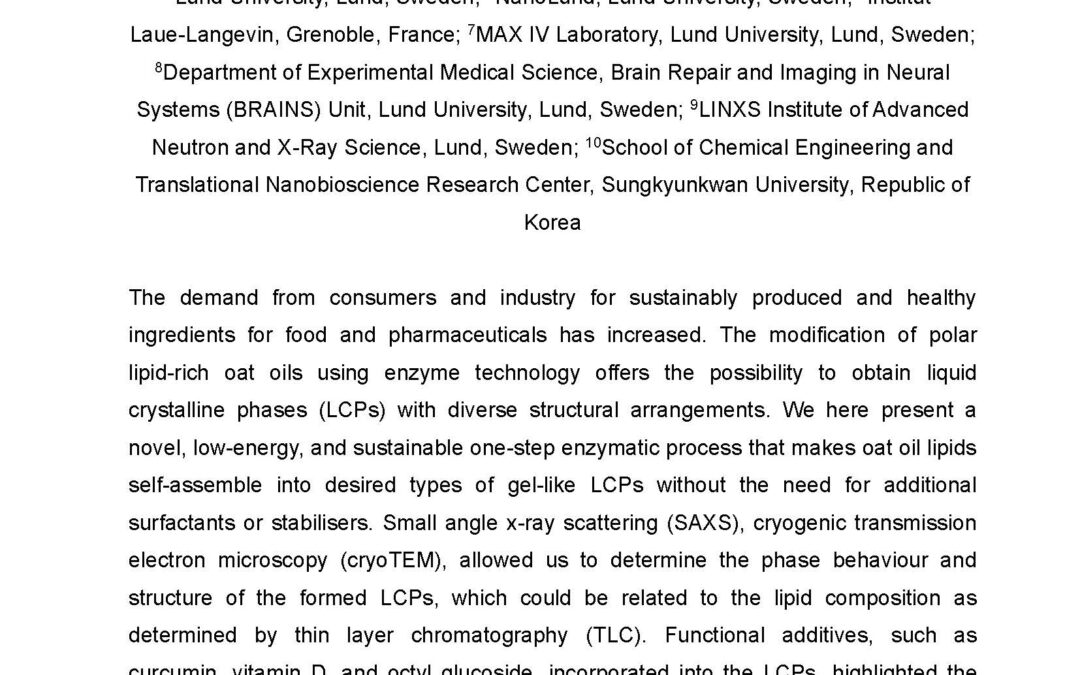 PHCO-001: Self-Assembly Properties of Enzymatically Treated Oat Oil