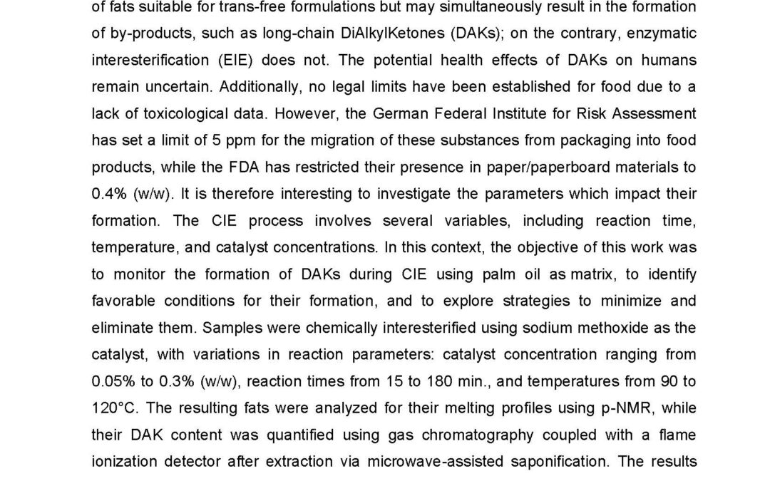 PHYS-001: Impact of Process Parameters on DAK Formation during Interesterification of Palm Oil