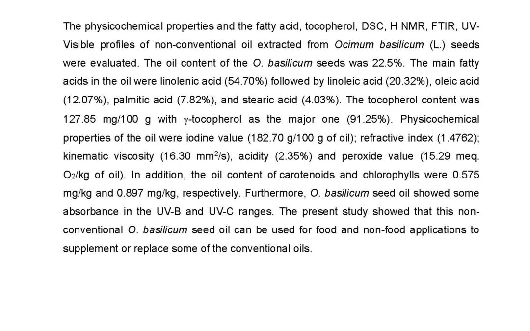 PLA-001: Evaluation and Characterization of Ocimum basilicum (L.) Seed Oil