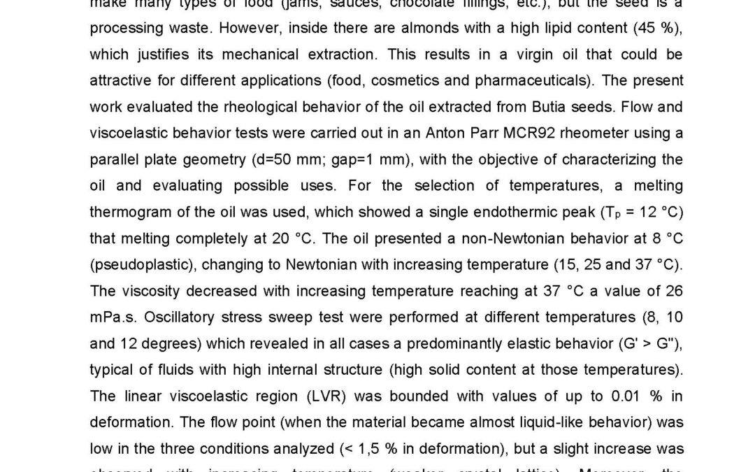 PLA-002: Rheological Study of Oil Extracted from Butiá Seeds
