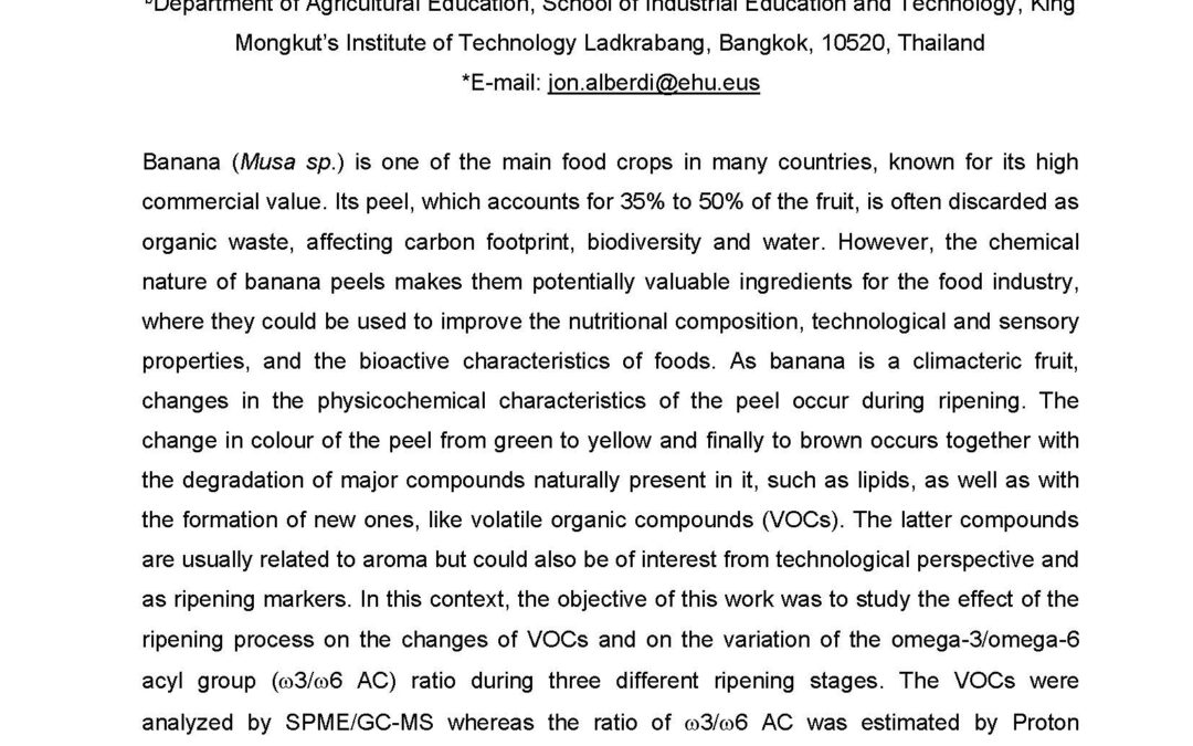 PLA-003: Changes in the Omega-3/Omega-6 acyl Group Ratio and Volatile Profile of Banana Peels during Ripening. A 1H NMR and SPME-GC/MS Study