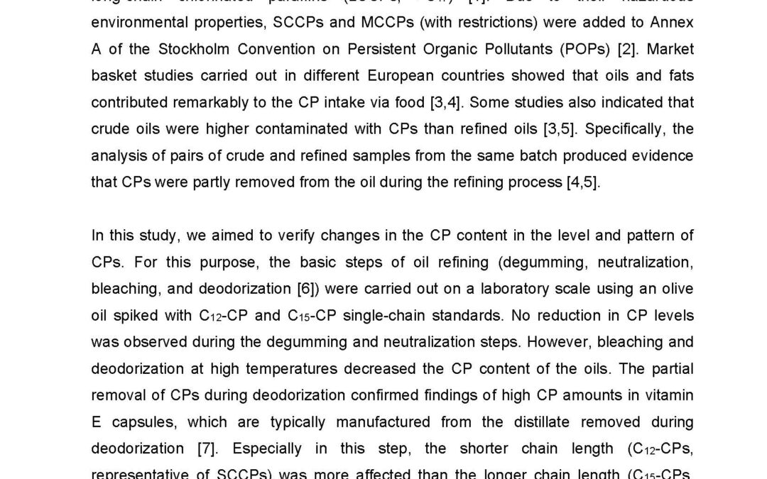 ANLI-012: Fate of Chlorinated Paraffins during the Refining of Vegetable Oils