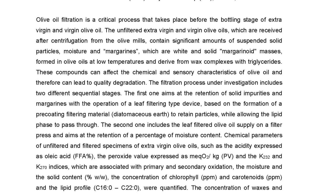 OLIV-008: Extra Virgin Olive Oil Filtration: A Case Study on Chemical and Operational Parameters