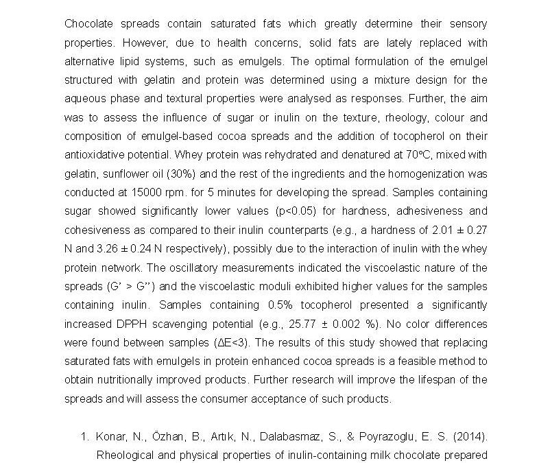 PROC-013: Protein Loaded Emulgels as Fat Replacing Systems in Cocoa Spreads