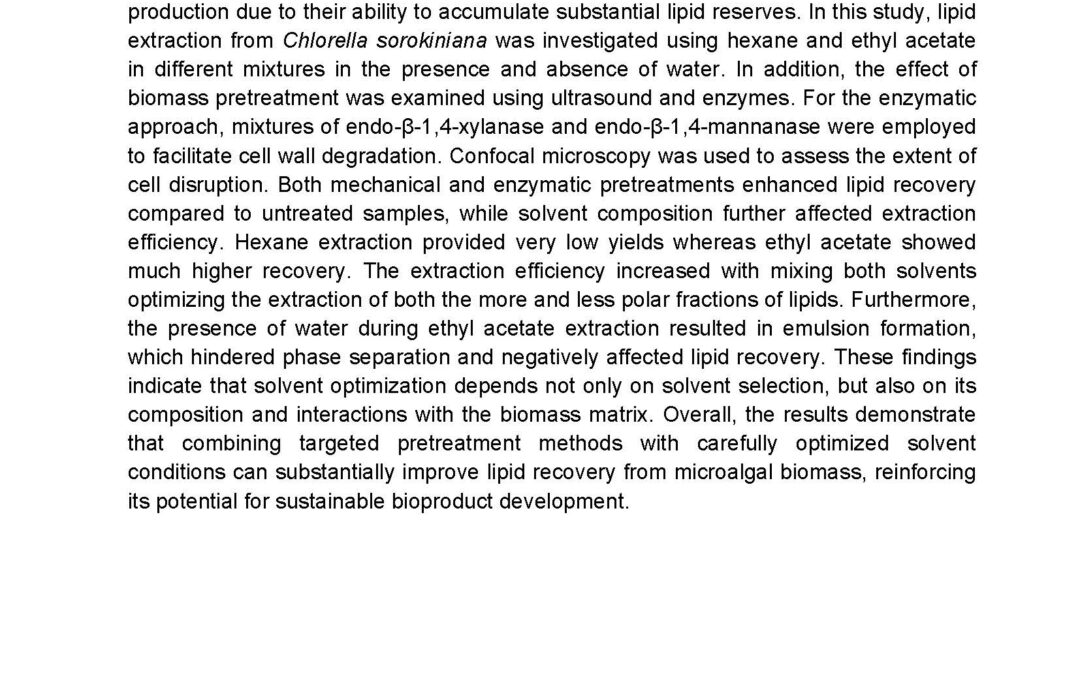 MARI-006: Enhancing lipid recovery from Chlorella sorokiniana through pretreatment and solvent optimization