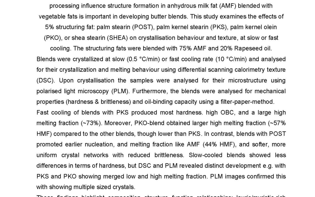 LAMI-010: Small Additions of Structuring Fats Alter Crystallization and Texture in Milk Fat/Rapeseed Oil Blends