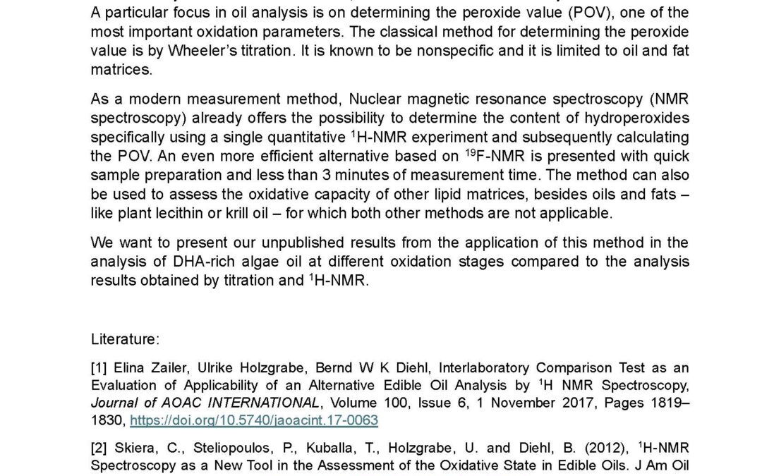 LAMI-011: Determination of the peroxide value in algae oil by 19F-NMR – method comparison